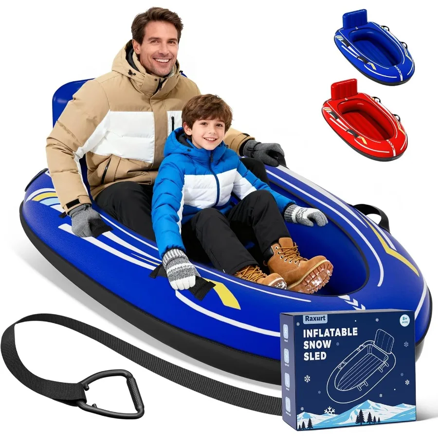 Trenó de neve inflável resistente com capa de lona premium para 2 pessoas brinquedo de inverno ao ar livre com encosto e fundo antiderrapante S