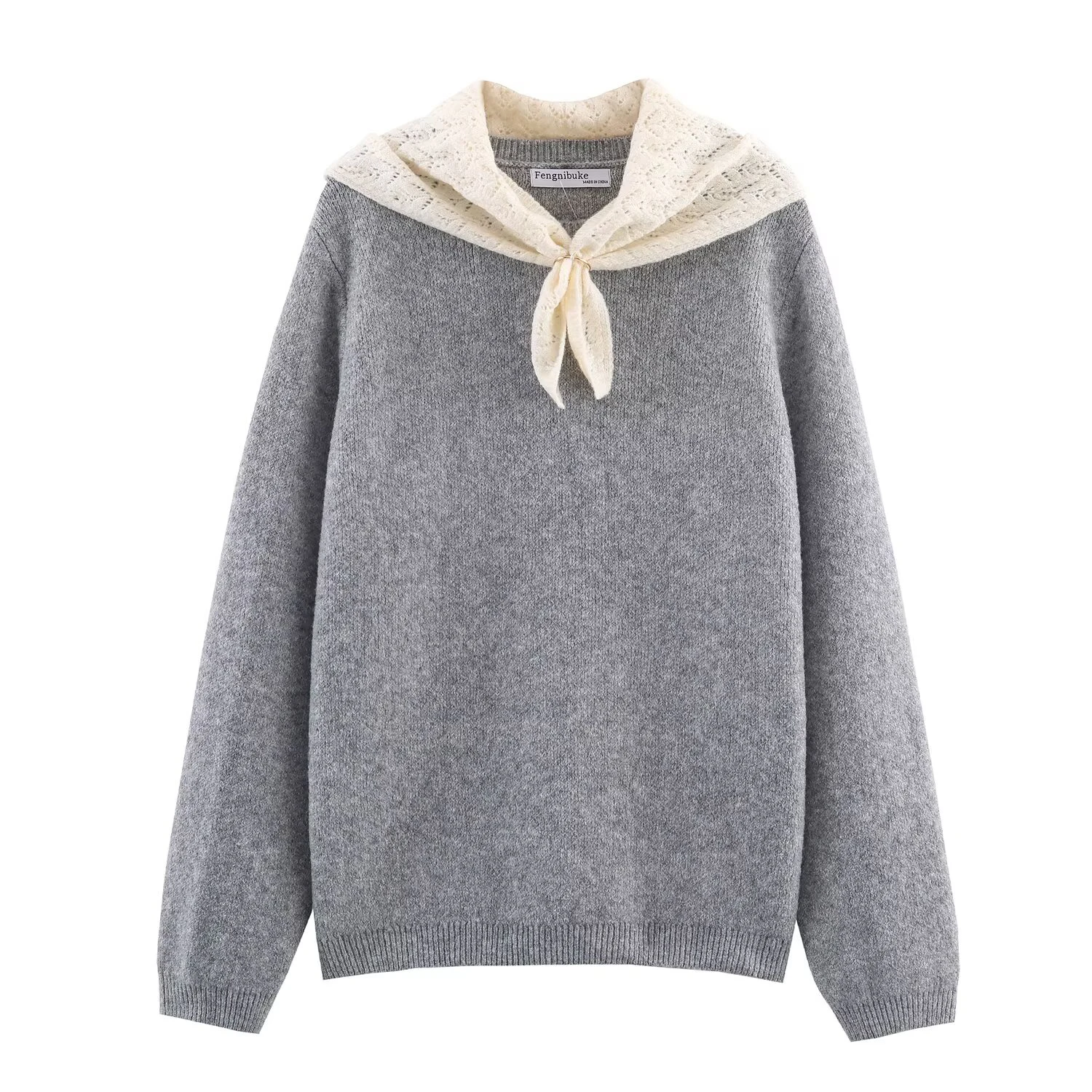 

2025 Winter New Women's Clothing Sweet Temperament Long Sleeve Round Neck Square Towel Splicing Knitted Sweater