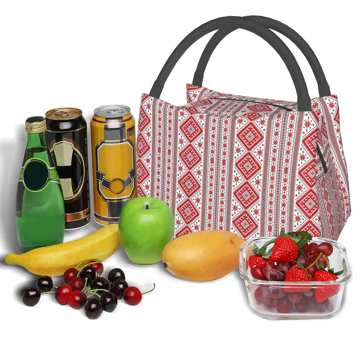 Bold Colorful Ukraine Style Vyshyvanka Embroidery Bohemian Geometric Lunch Bag Boxes Container Cooler Thermal Lunch Box Tote