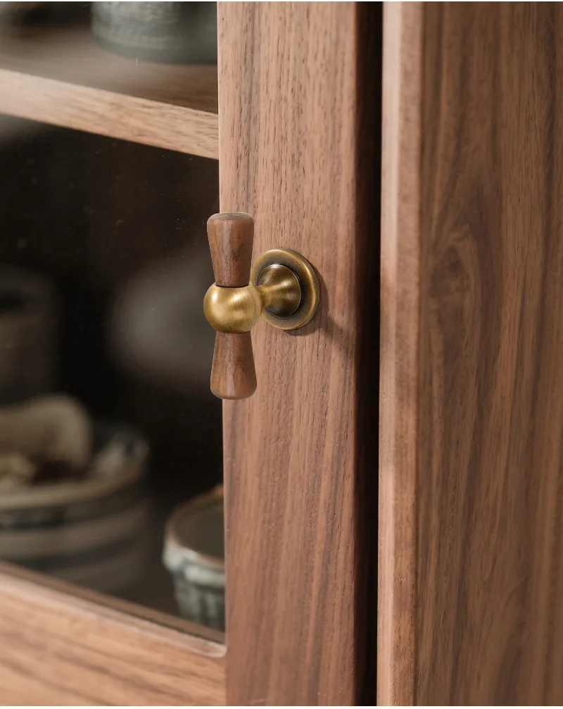 Walnuss- & Messing-Schranktürgriff in Antikbronze/Griff für Schrank/Schublade S Retro Einloch-Kleiderschrank-Türknauf Möbelgriff – Detail 4
