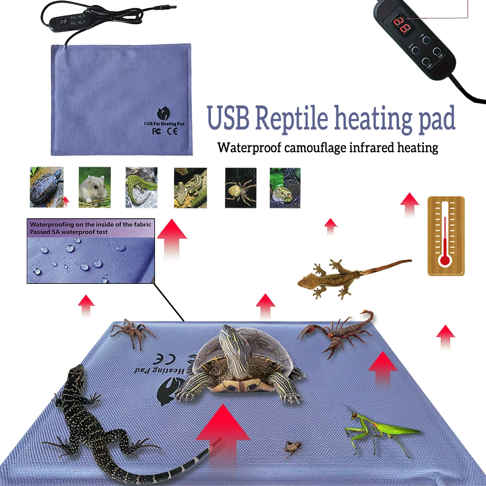 

USB двойного назначения, нагревательный коврик для рептилий, умная температура, принадлежности для рептилий, контрольный нагреватель, водонепроницаемая грелка для ящерицы, змей