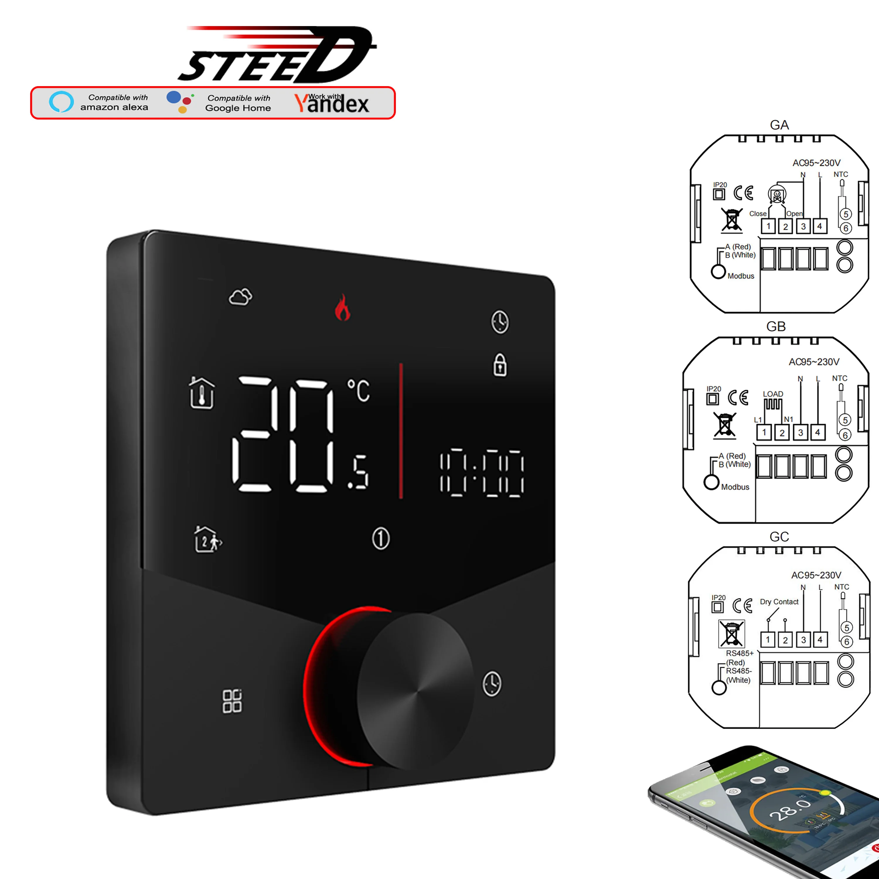 WIFI Floor Radiation Heating Thermostat with Knob/Button Adjust Control Temperature Valve/Boiler/Electric Switch 24V 220V