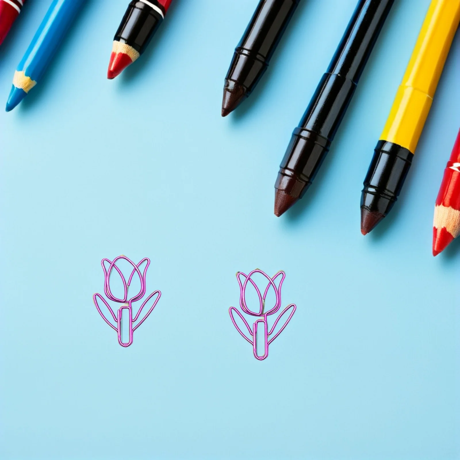 

60Pcs Assorted Color Metal Tulip Shaped Paper Clips Creative Floral Design for School Office Planner Organization Decor