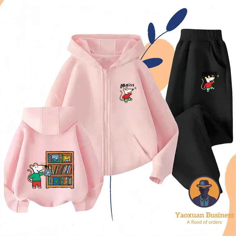 Nieuwe collectie Maisy Mouse meisjes jongens kinderen hoodie met rits schattig bedrukt cartoon winddicht warm herfst winter stijlvol