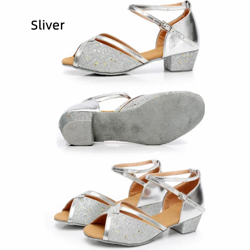 Children Ballroom Dance Shoes Woman Kids Latin Modern Dancing Shoes Girls Shoes Practice Salsa Tango Sandals 3.5CM Low Heel