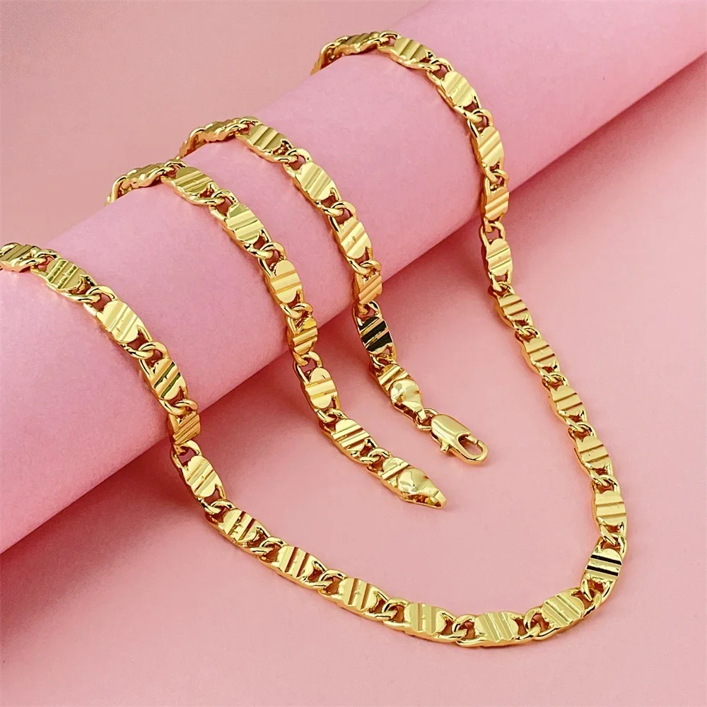 Luxury 24K 9999 Pure Gold real gold Men's MM pattern necklace 60CM