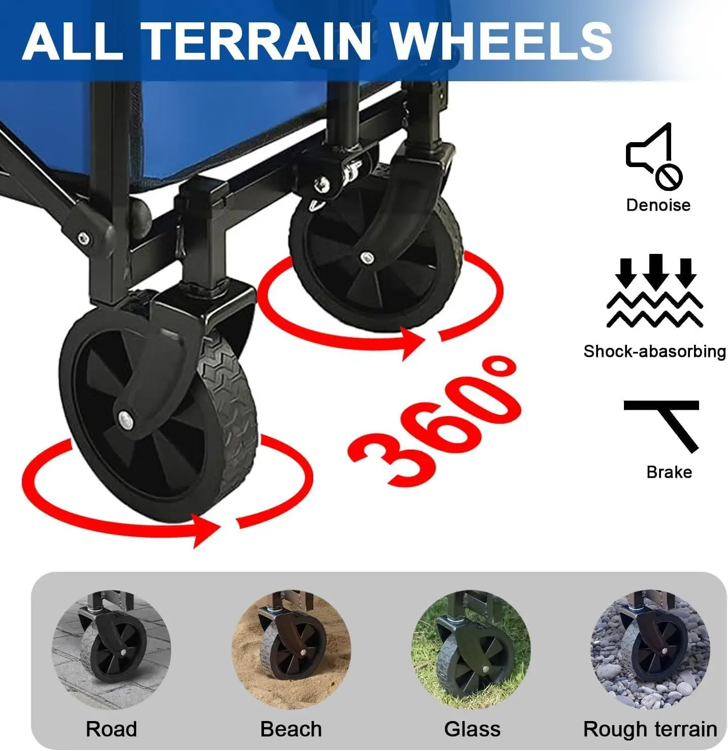 عربة عربة قابلة للطي بسعة كبيرة للرياضات الخارجية والتسوق والتخييم - أزرق