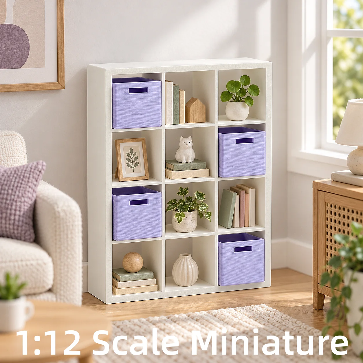 Dollhouse Furniture, Miniature Furniture, Dollhouse Miniature Models, 1:12 Scale/1/12 Scale 3D Printed Modern Grid Bookshelf, Grid Bookcase, Storage Rack, Organizer Rack, Pla Material, Not Made of Wood, with Pull-Out S