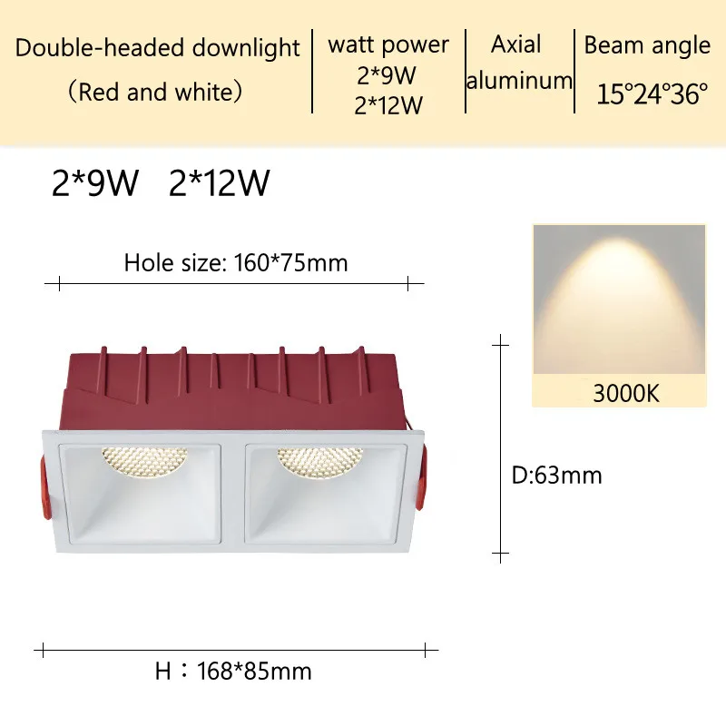 Imagem -03 - Led Incorporado Duplo Cabeça Spotlight Home Living Room Luz de Teto Square Hole Light Novo Downlight