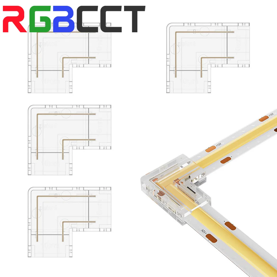 4 PCS Transparent L Shape Cover Connectors for 2pin 8mm 10mm DIM 3pin 4pin 10mm CCT RGB FCOB FOB COB LED Strip Lights Solderless