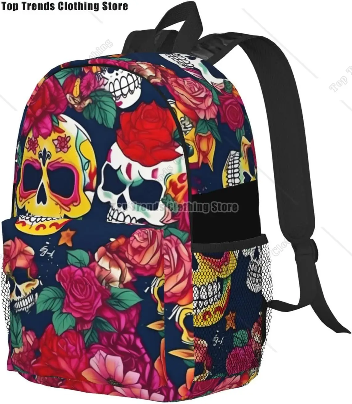 Sugar And Skulls And Flowers Print Versatile Adult Backpack For Work Hiking Waterproof Backpack Laptop Compartment