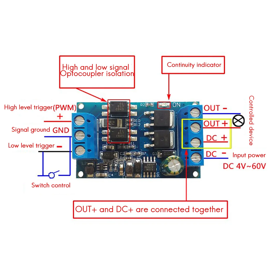 Shoppingappliances Dc 4V -60V High-Power Mos Fet Trigger Drive Switch Module Board Pwm Adjustable Controller Dual-Mos Module