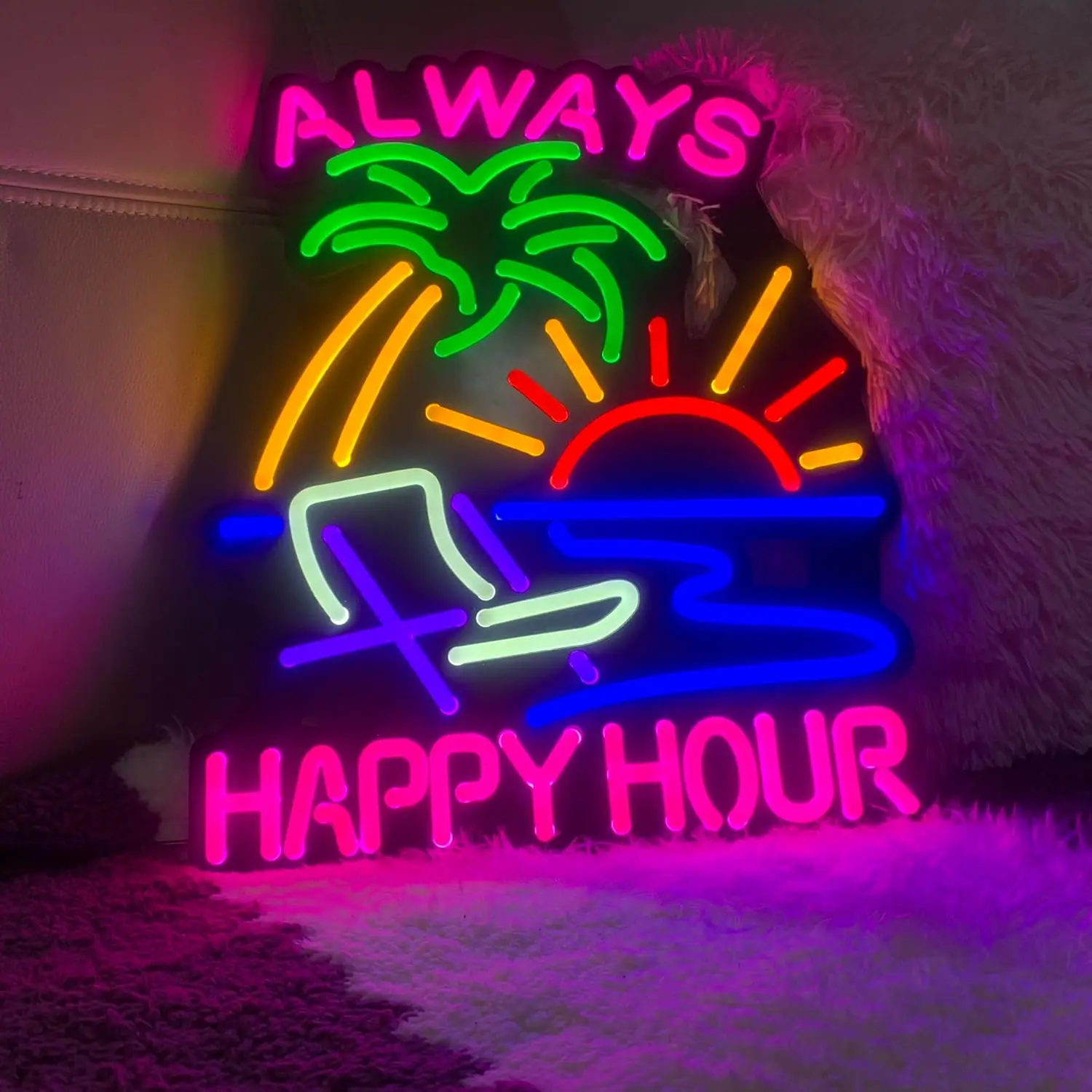 Neon Wall Sign Dimmable Happy Hour Neon Lights for Bar Pub Man Cave Game Room Beach Party Decor Aesthetics Draw Celebratory Gift
