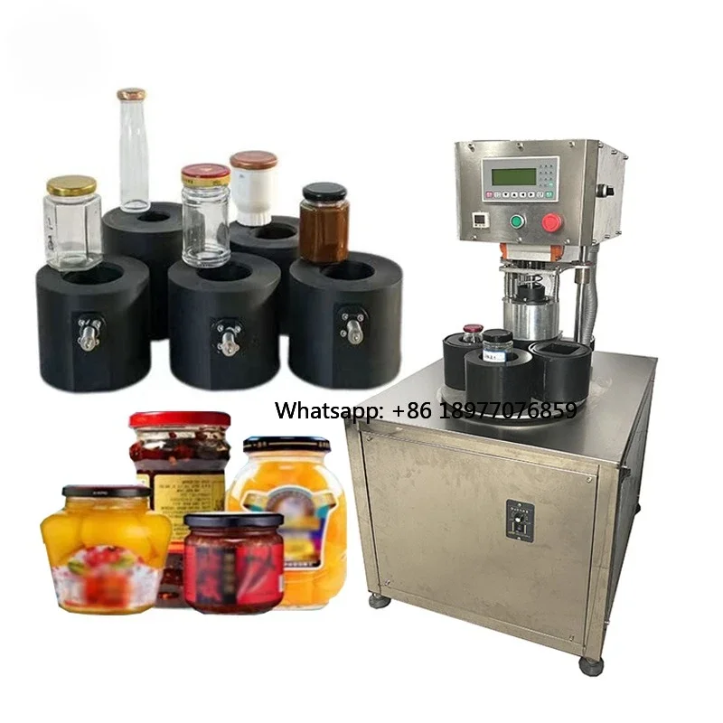 Semi - Automatic Four - Station Vacuum Capping Machine Used For Glass Bottles Of Honey Peanut Butter, Mayonnaise Hot Sauce