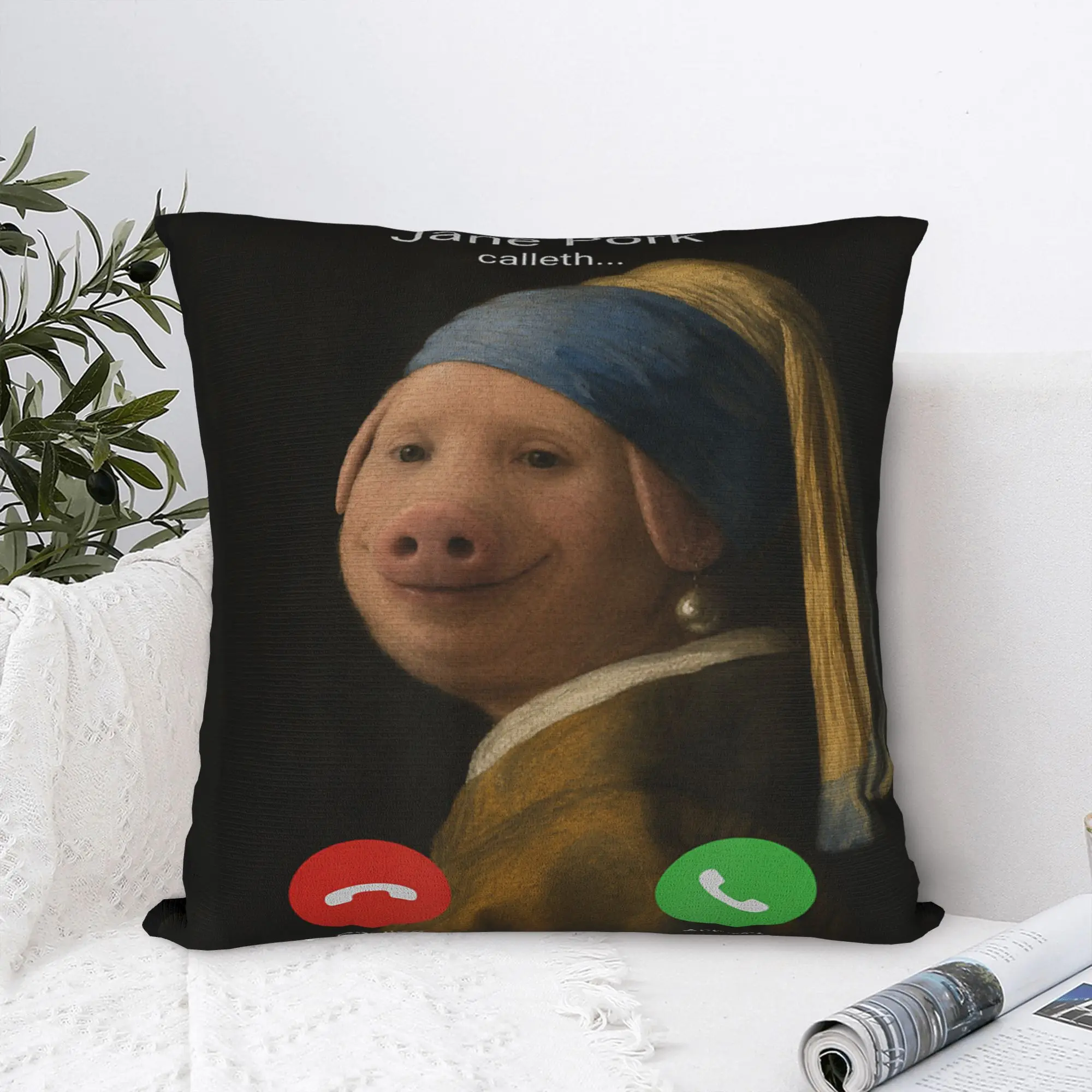 Pillow Case John Pork Girl with a Pearl Earring Vermeer Funny Meme Viral Comfy Pillow Cover For Sofa Home Decoration Pillowcases