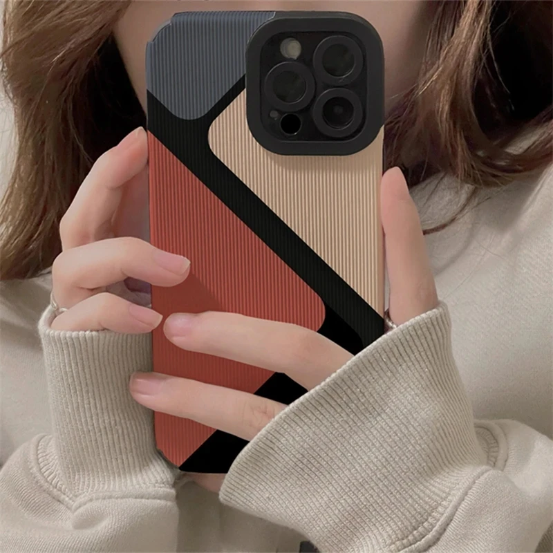 Patchwork Color Block Triangle Phone Case For iPhone 11 12 13 14 15 Pro Max 15 14plus 12 13Mini X XR XS Max 7 8 Plus Soft Cover