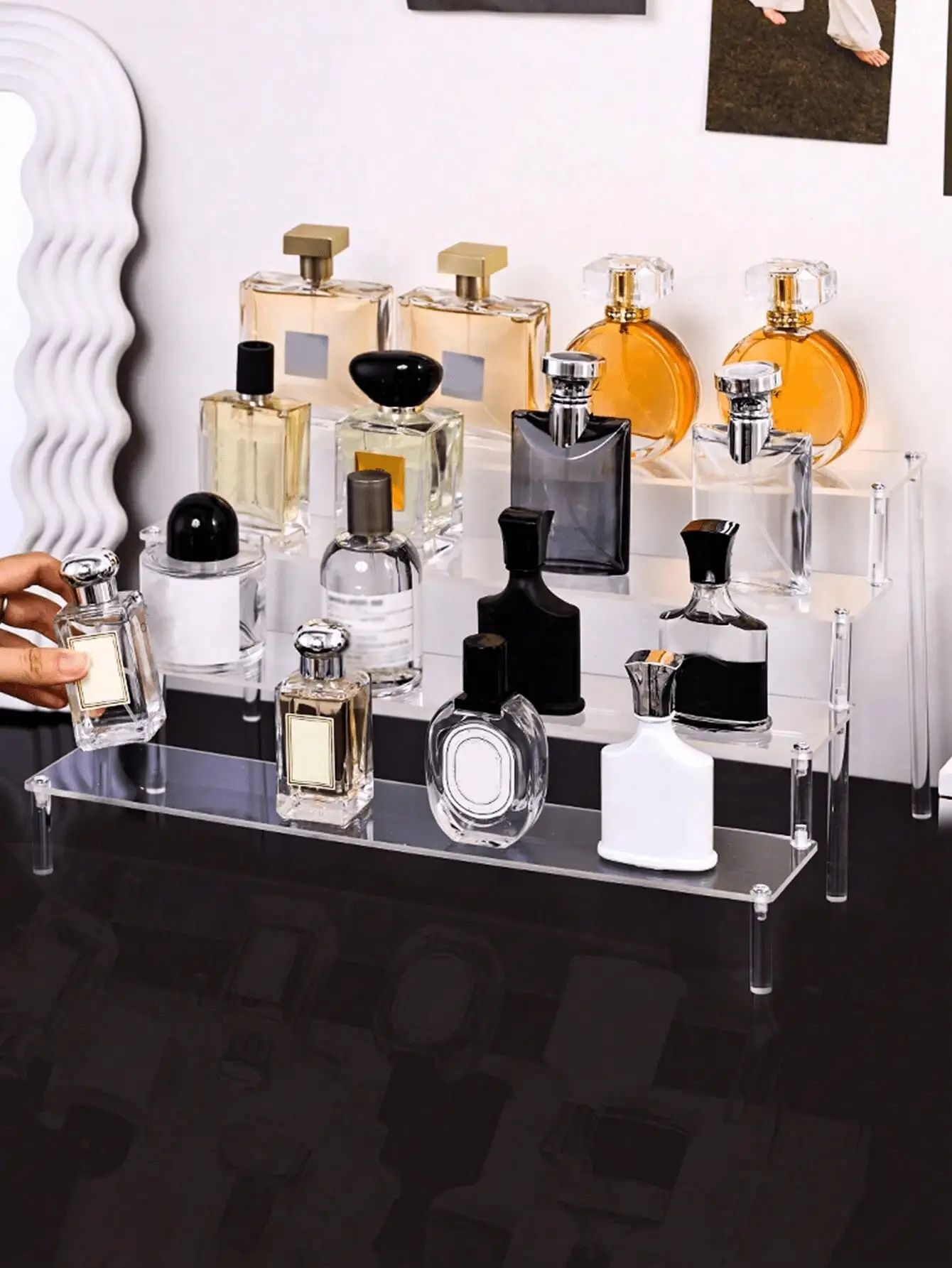 1pc Acrylic Tiered Stand, Storage Organizer for Perfume, Makeup & Figures, Multi-layer Desktop Display Rack