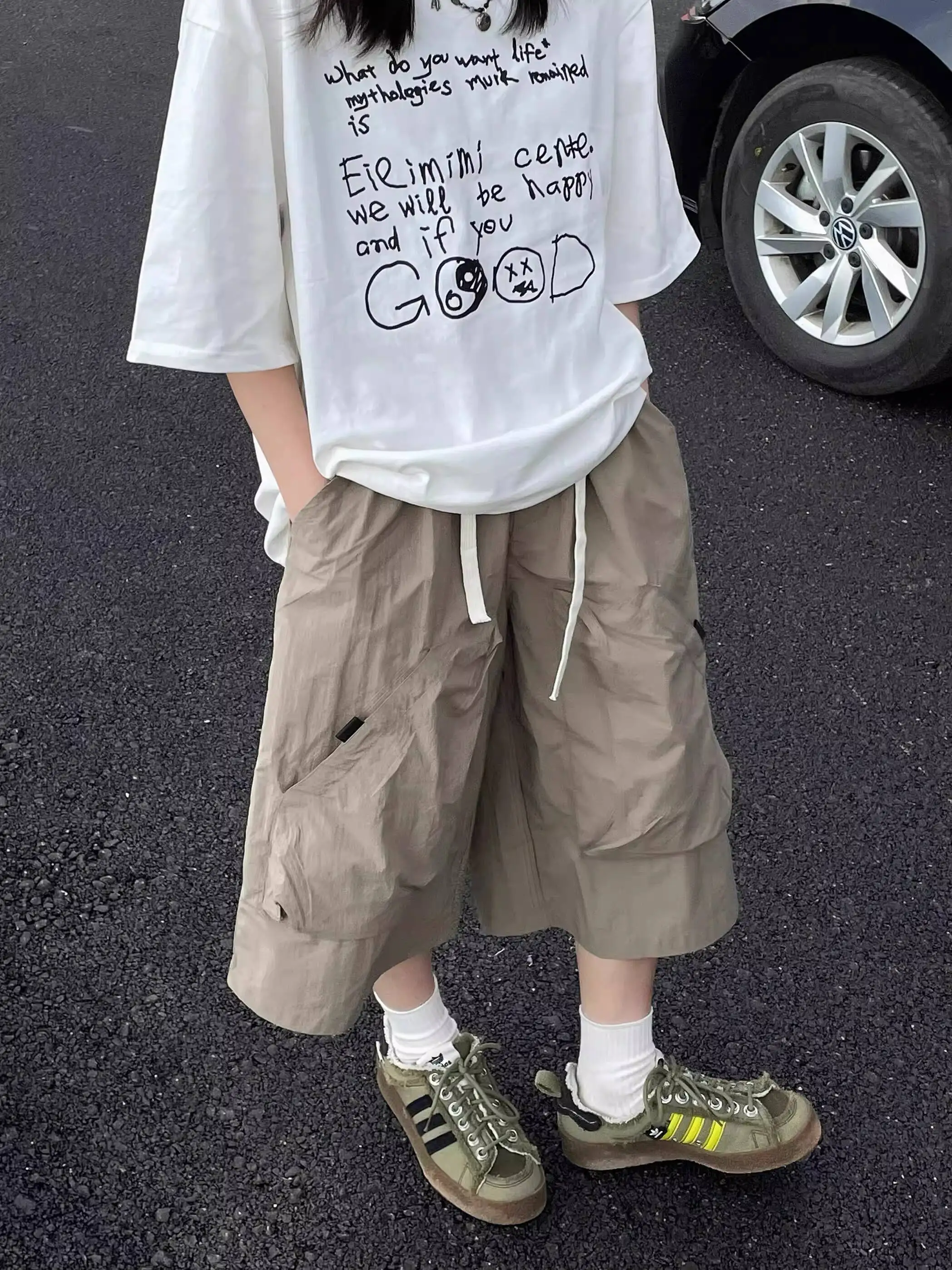 

Новые летние брюки-капри в японском стиле 2026 года для мужчин и женщин: дышащие, свободные, широкие, прямые, повседневные, с большими карманами