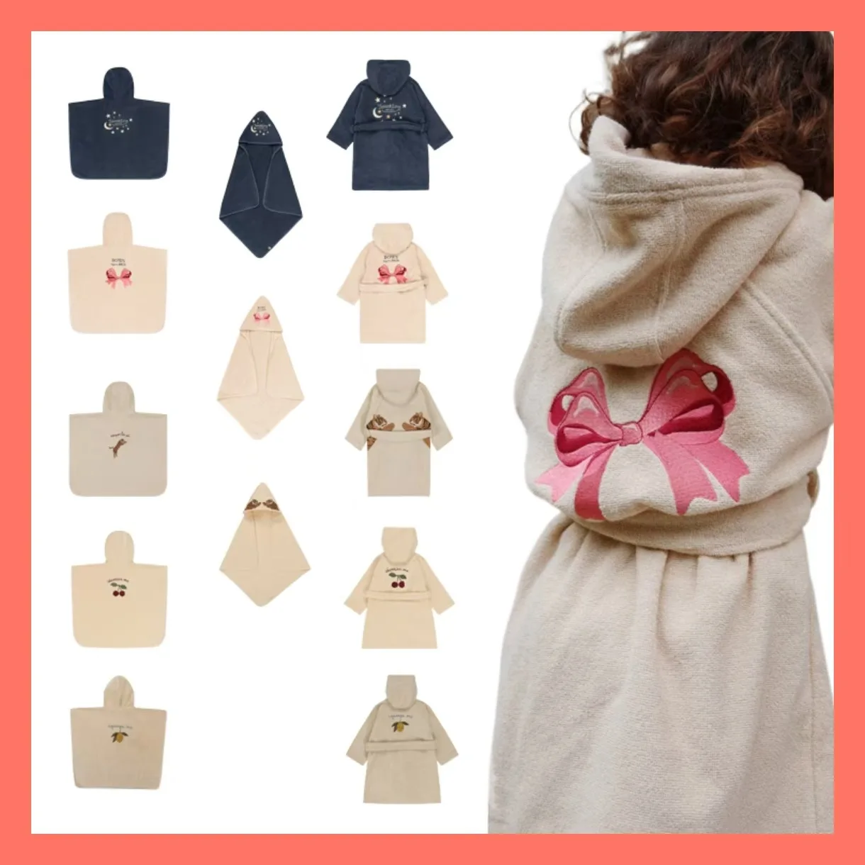 

2025 KS Baby Boys Cherry Lemon Flannel Bathrobe Towel Kids Embroidery Bathrobes Girls Cartoon Cotton Hooded Bath Towel Pyjamas