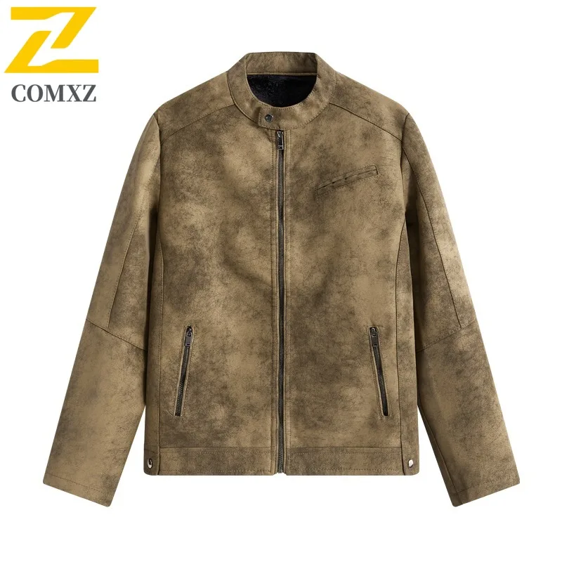 

COMXZ Мужская осенняя новая кожаная куртка, повседневная ветрозащитная кожаная куртка с воротником-стойкой для приключений на открытом воздухе, элитное повседневное пальто