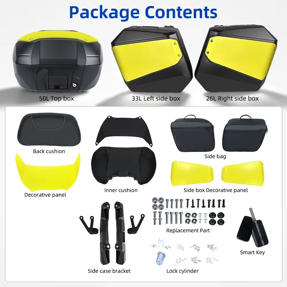 SPD Motorcycle Top case Luggage Box Durable Side Case 50L Tail Box 3 Set for XADV750 Motorcycle Scooter Panniers Trunk Box
