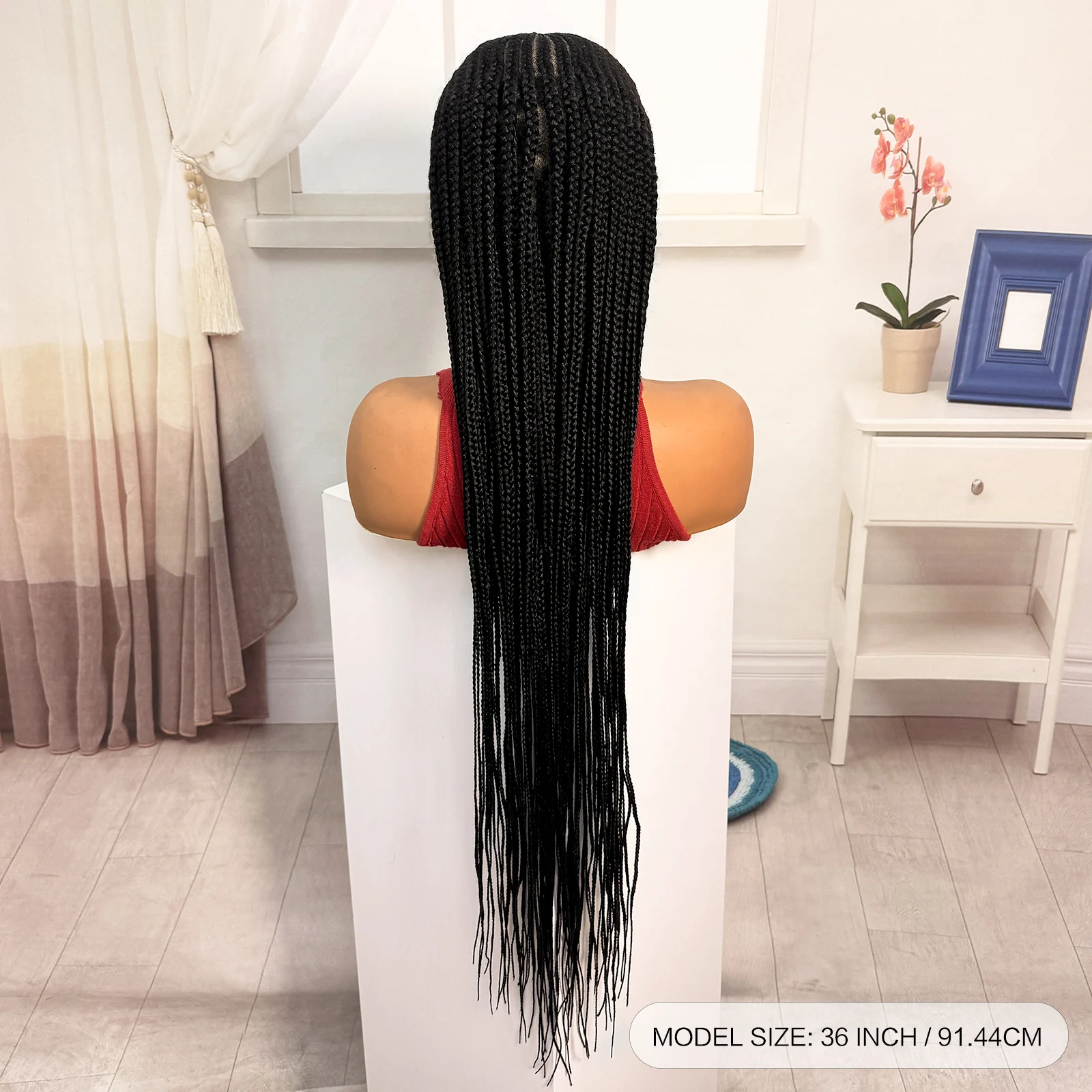 Perucas Trançadas de 36 Polegadas, Sintéticas, com Renda Completa, Tranças Box, Sem Nó, com Cabelo de Bebê para Mulheres Negras