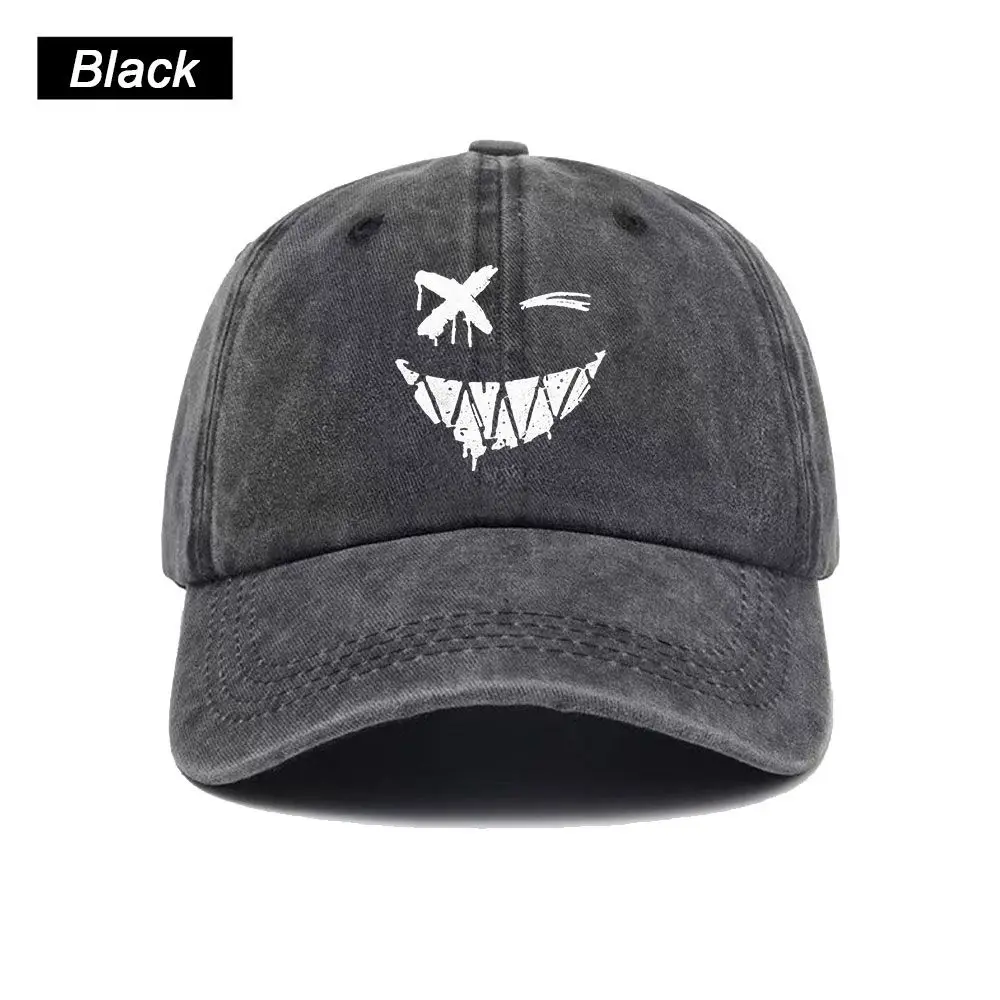 Vintage Washed Baseball Cap Personality Ghost Expression Print Graphic Unisex Streetwear Casual Trucker Style Summer Cotton Hat