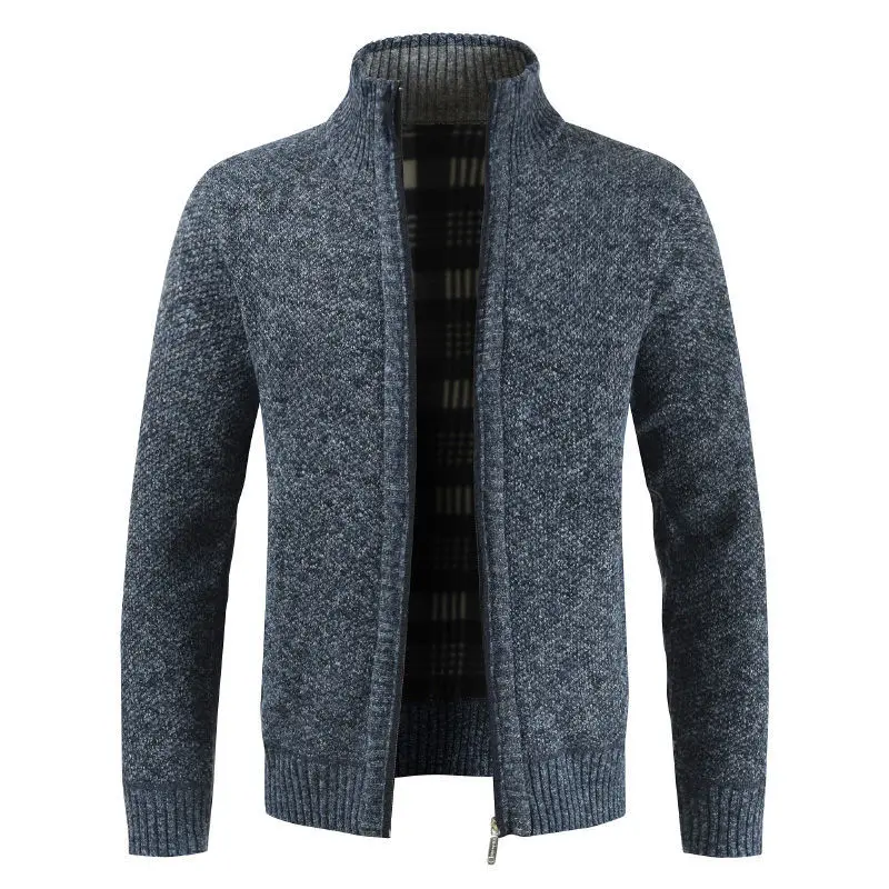 

Men's Loose-Fit Warm Fleece-Lined Thickened Cardigan Sweater - Autumn & Winter Casual Knitted Stand-Up Collar Top Outerwear