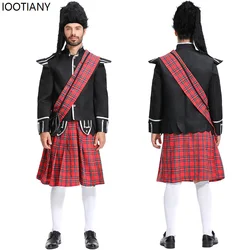 Halloween Red Plaid British Soldier Cosplay Costume Men Scottish Honor Guard Fancy Dress Carnival Purim Party Stage Dress Up New