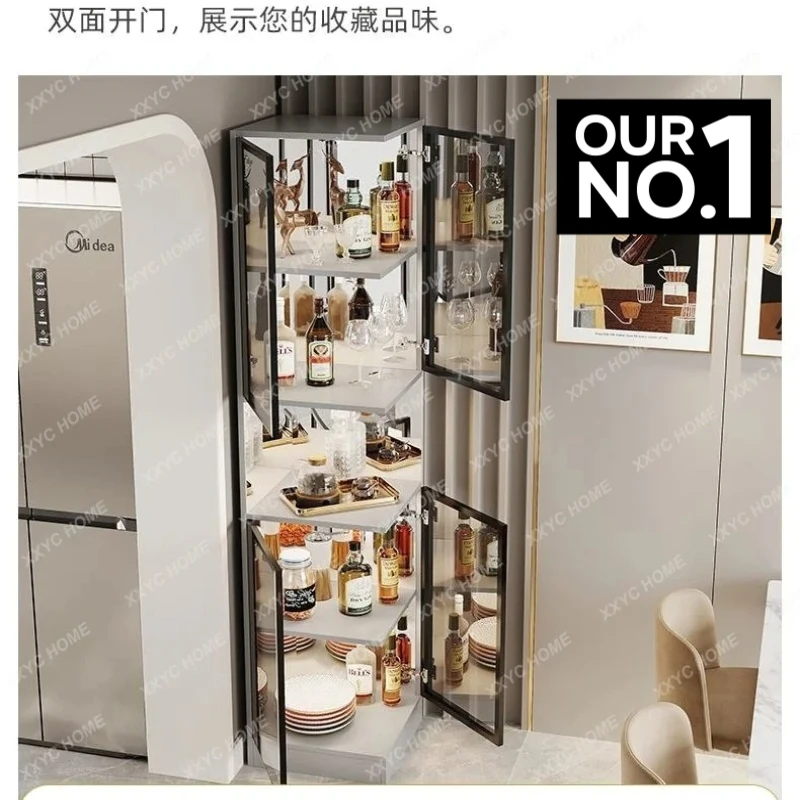 X-S Transparent Glass Bar Cabinet Shelves Living Room Mobile Wine Cabinet Kitchen Storage Decoration Estante  Furniture
