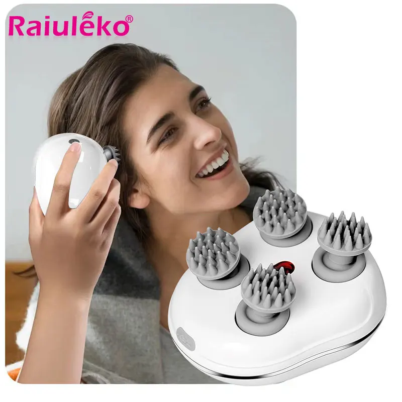 

Electric Head Scalp Massager Hair Growth Stress Relax with 4 Silicone Massage Heads Health Care Relax Shoulder Neck Body Massage