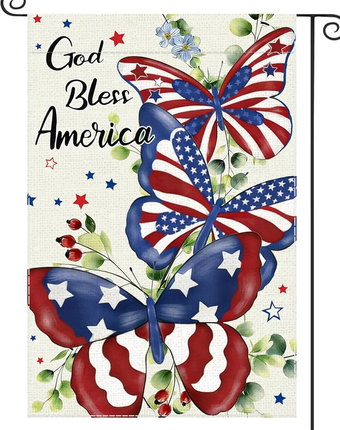 4th of July Garden Flag God Bless America Patriotic Butterfly Small Flags for Outside, 12x18 Inch Memorial Day Independence  AAS