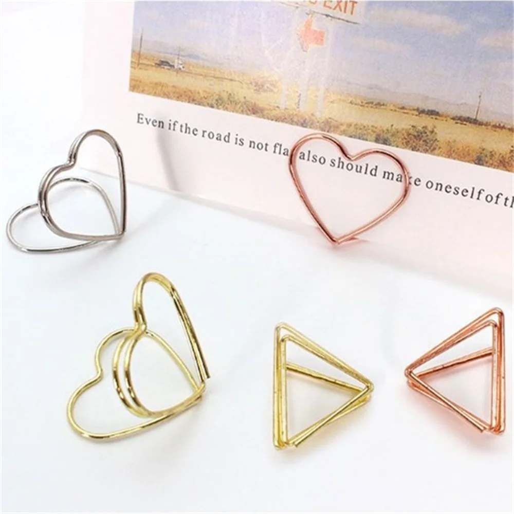 Three-Dimensional Paperclip Triangle Love Heart Paper Clip Metal Bookmark Paper Clips Binder Clip Stationery Office Accessories