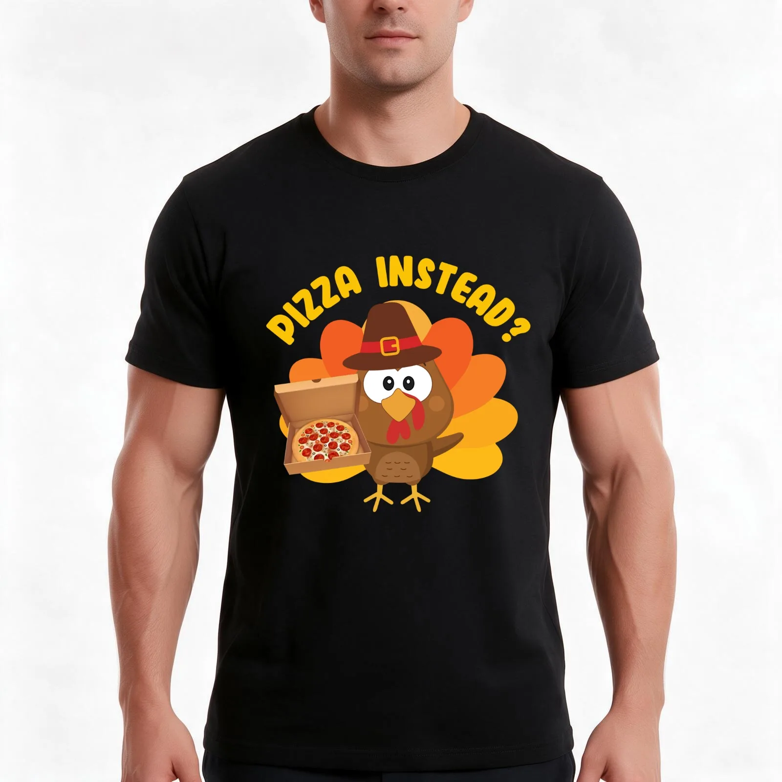 Fun Thanksgiving Save Turkey Eat Pizza Instead Wobble Squad T-Shirt, Summer Casual Cotton Tee, Oversized Streetwear Tops