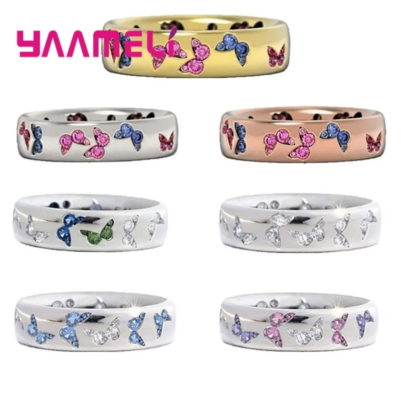 

New 925 Sterling Silver Jewelry Ring Creative CZ Crystal Butterfly Inlay Wedding Band Design Women Hot Selling Rings for Sale