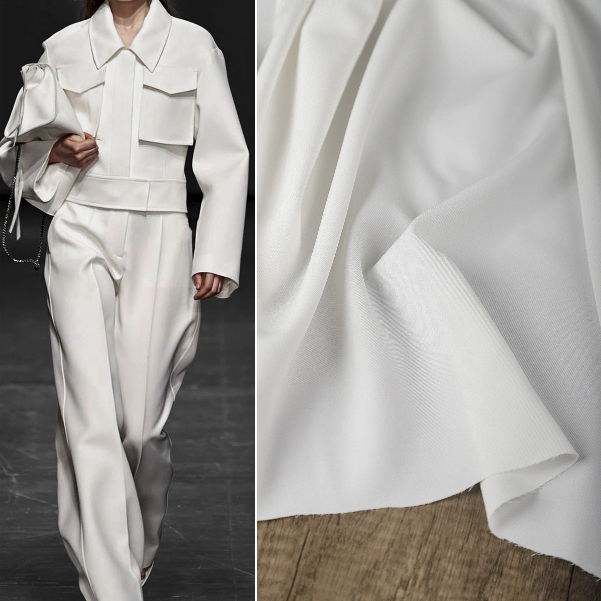 White anti-wrinkle suit cloth twill silk drape creative handmade suit jacket trouser skirt clothing designer fabric