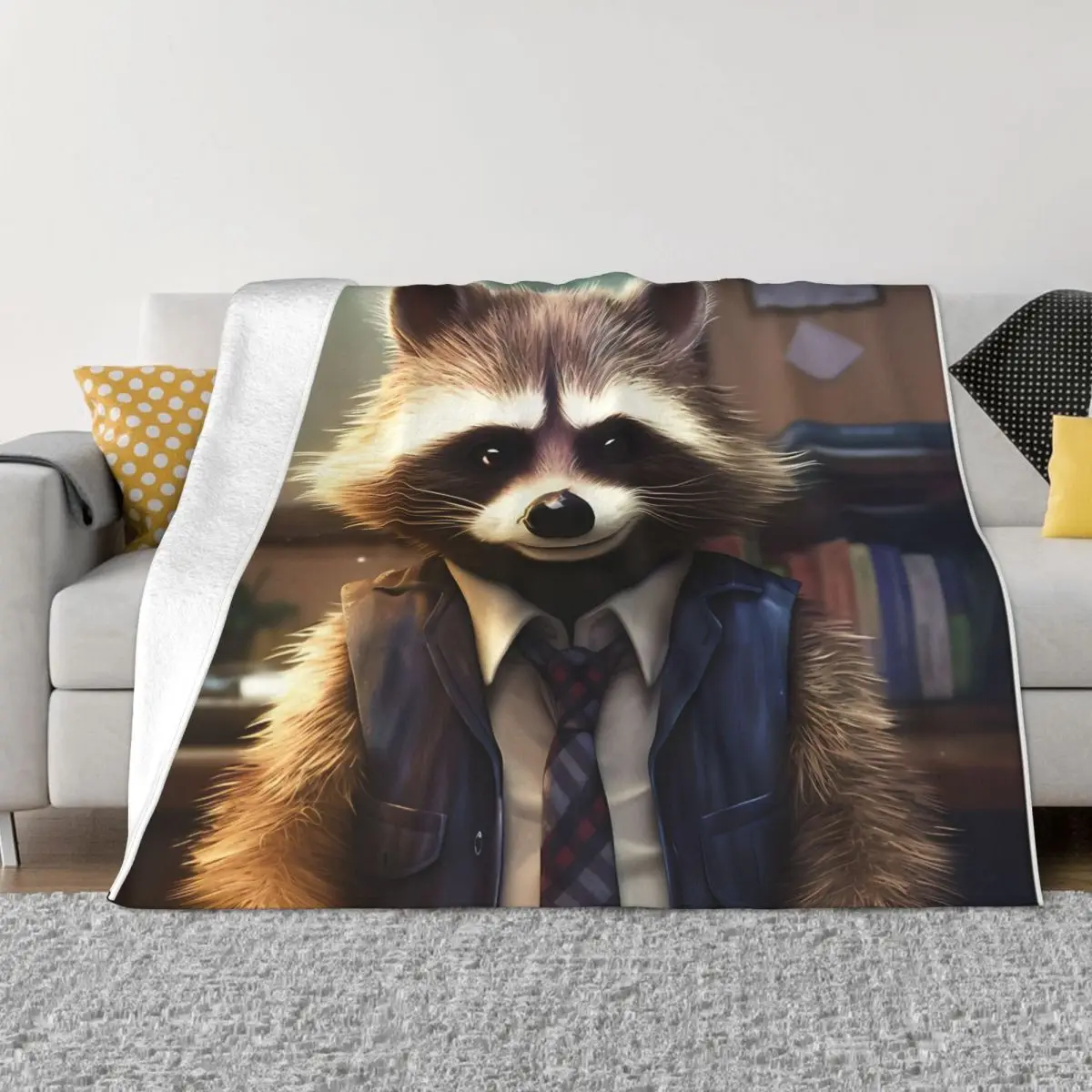 Raccoon Office Manager Portable Warm Throw Blankets for Bedding Travel