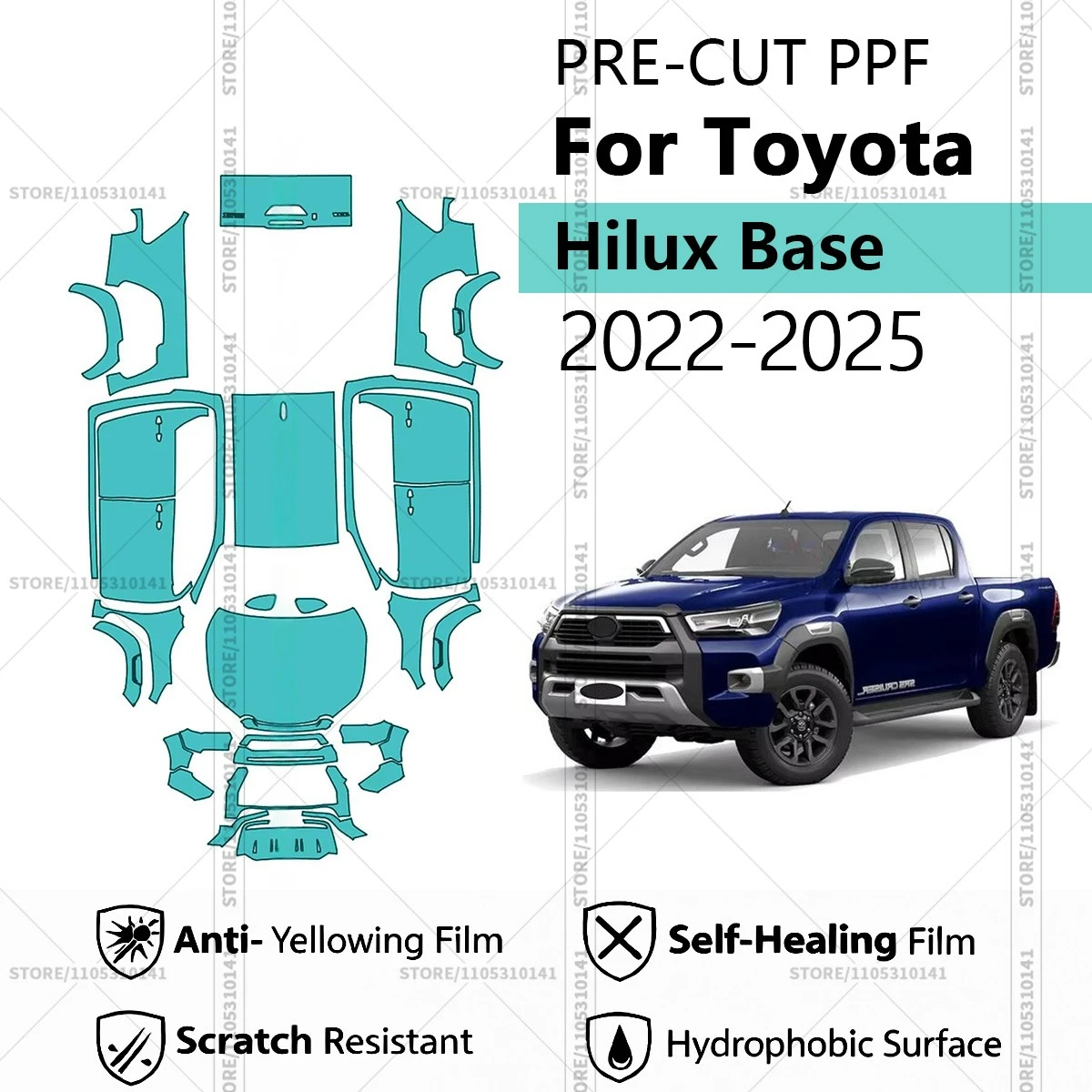 

Для Toyota Hilux Base 2022-2025: Предварительно вырезанная прозрачная защитная пленка (PPF) для автомобиля, профессиональная автомобильная пленка PPF для полной оклейки кузова