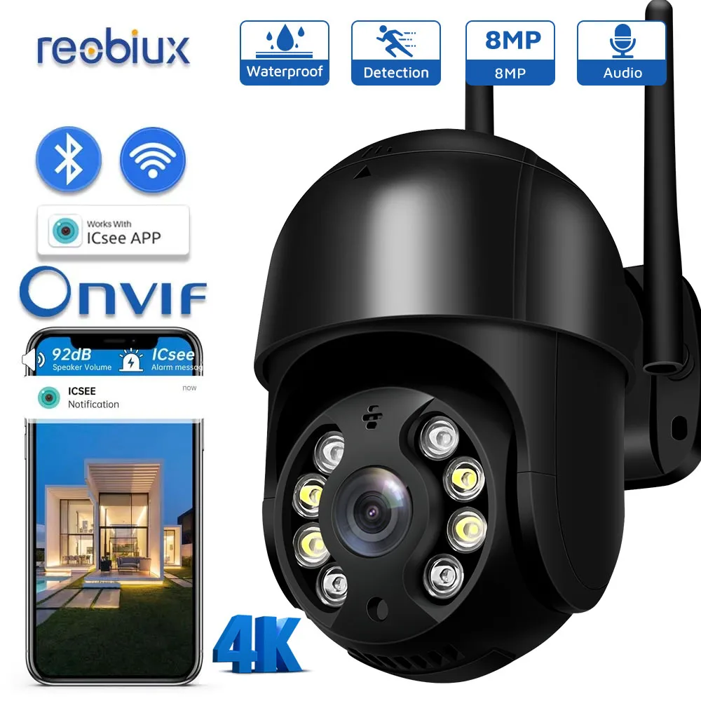 

Reobiux 8MP 4K Wifi IP Camera Wireless Outdoor 1080P UHD Audio Auto Tracking PTZ Security Camera CCTV Surveillance P2P iCsee