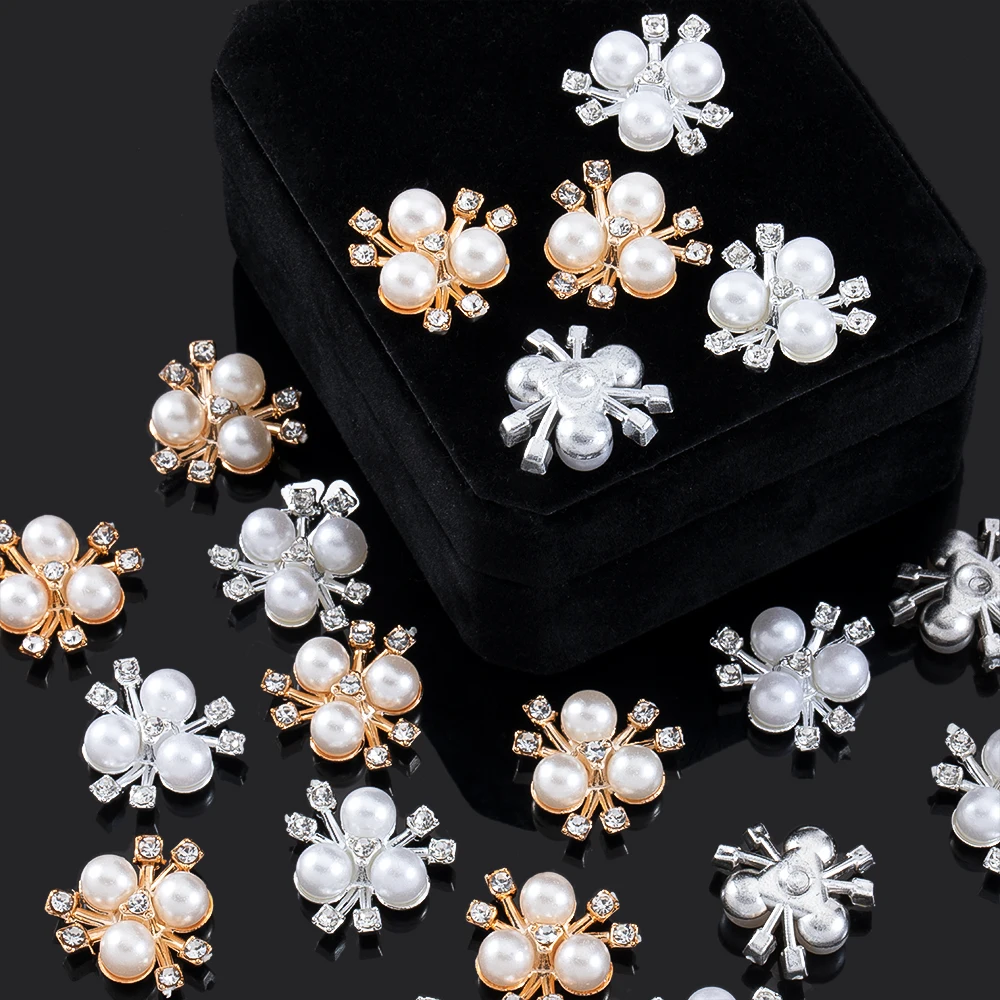 20pcs Flower Imitation Pearls Rhinestone Cabochon