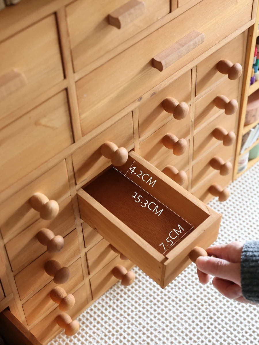 Wooden Storage Cabinet with Mushroom Knob Drawers Retro Zakka Desktop Organization