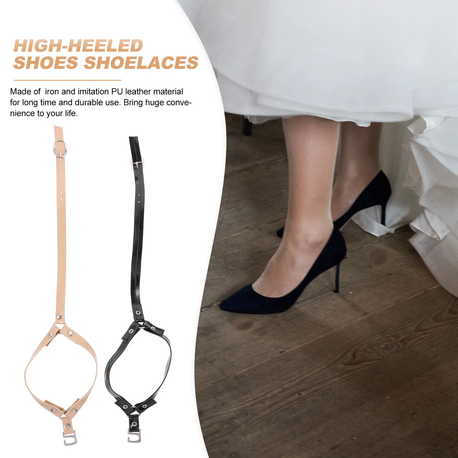 2 أزواج عالية الكعب حزام المضادة للانزلاق أربطة أحذية مثلث حزمة مشبك معدني قابل للتعديل تصميم بولي PU دائم المرأة العملية