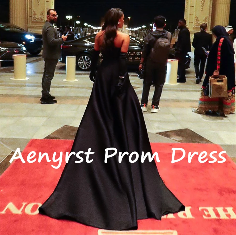 Aenyrst Elegant Contrast Color Strapless Satin Prom Dresses Mermaid 3D Appliques Evening Gowns Floor Length Formal Party Dress