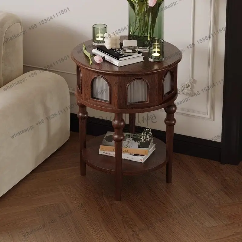 French retro living room solid wood black round edge few against the wall sofa locker