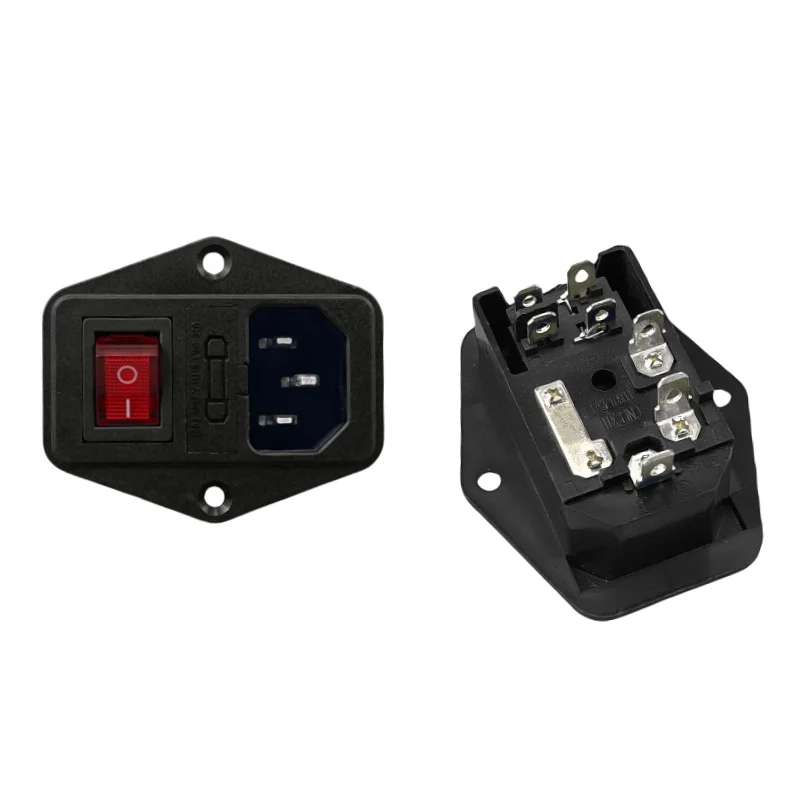 IEC320 C13 C14 Electrical Power Socket LED 250V Rocker Switch Brass 10A C6 Fuse Inlet Plug Connector Computer Mount Outlet