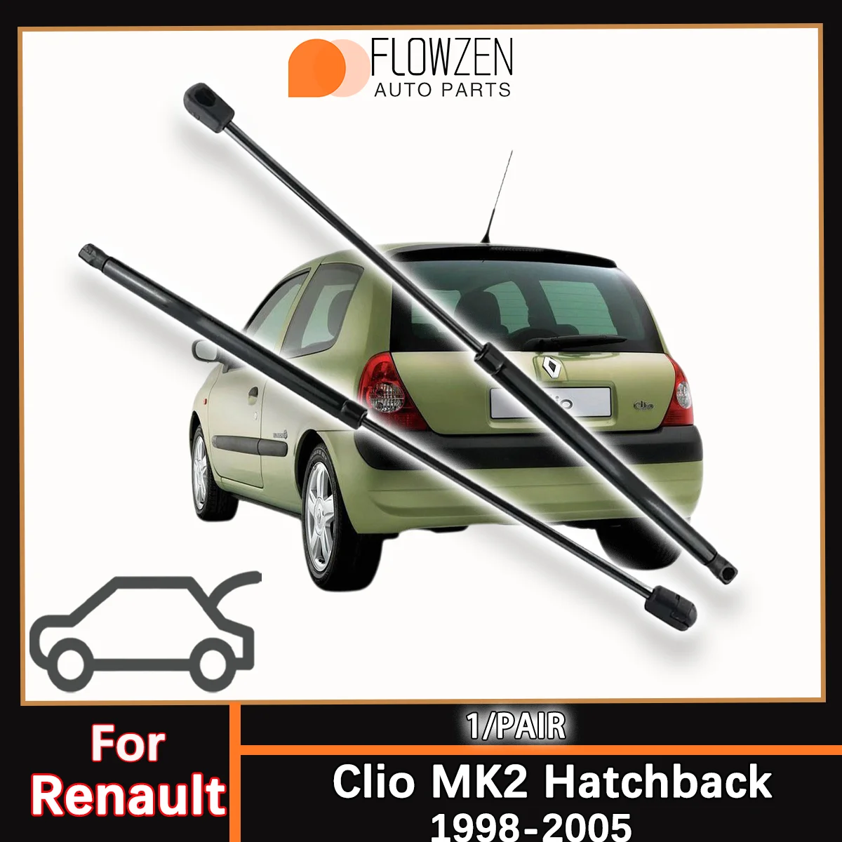 Kofferraum-Gasdruckfedern, Federsteg für Renault Clio MK2 Schrägheck 1998–2005, OE 7700842256, hintere Stoßdämpfer-Druckstange