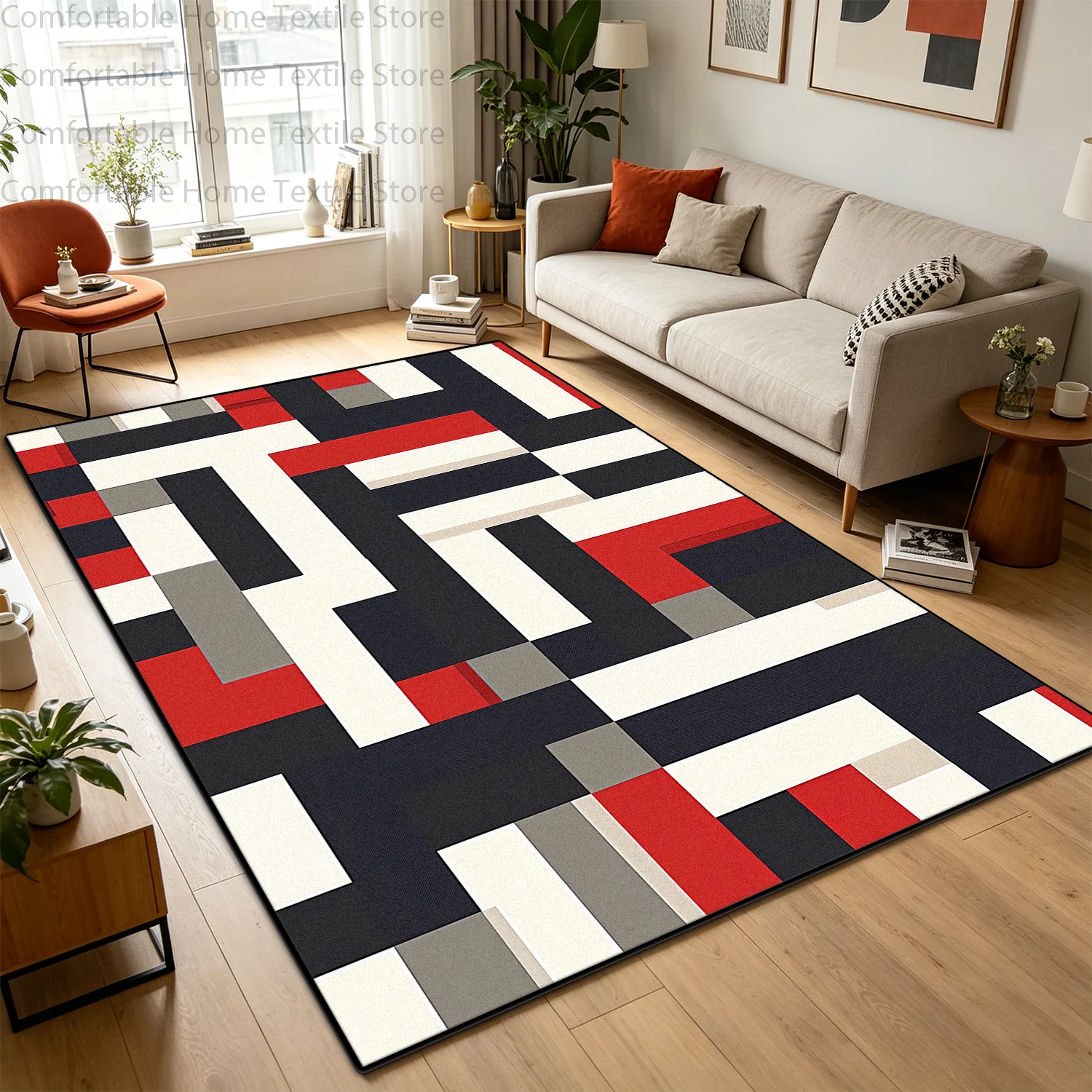 Modern Abstract Style Geometric Living Room Carpet Antiskid Coffee Tables Rug Washable Foldable Room Decoration Aesthetic Mat