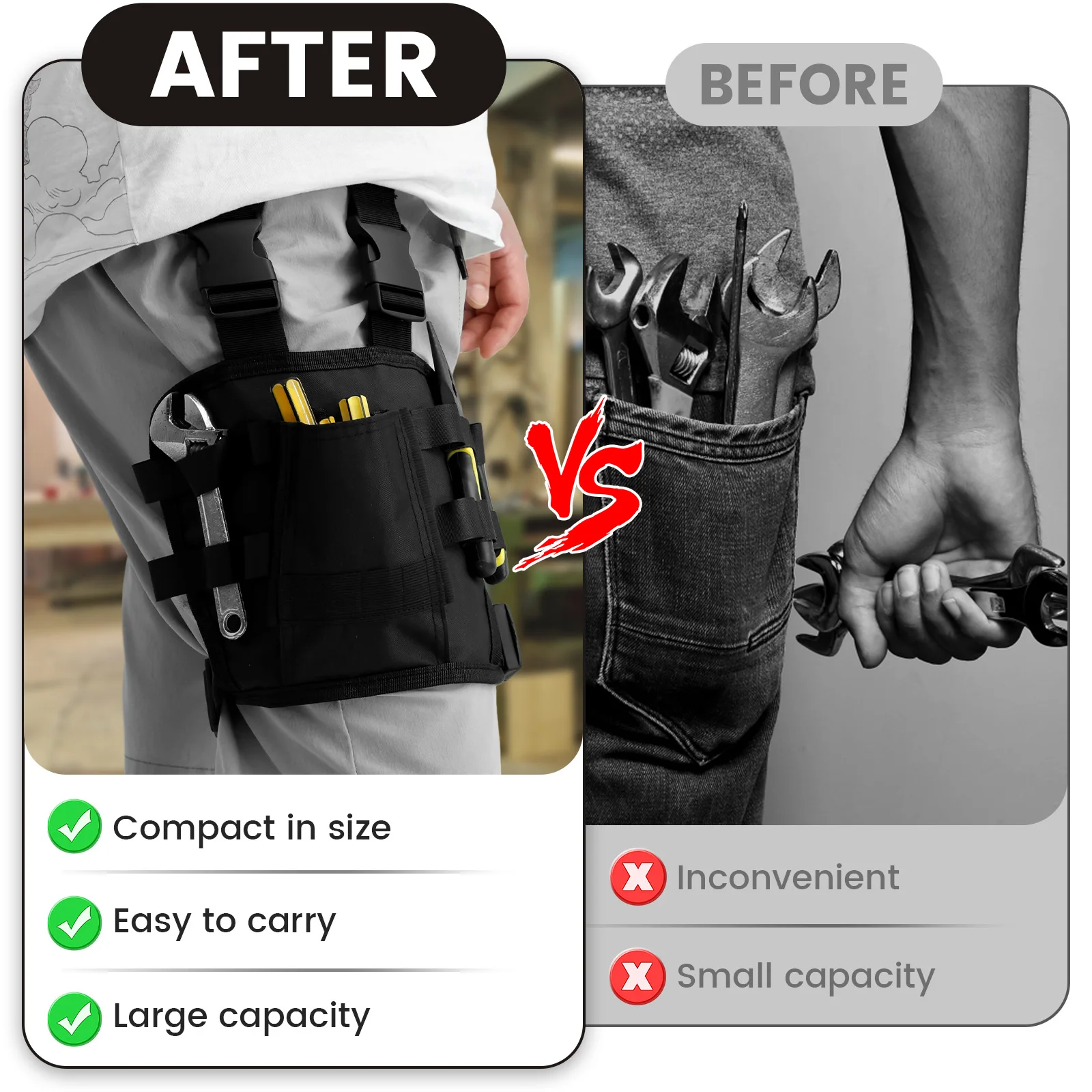 1/2PCS Lightweight Tool Pouch for Leg Portable Bag with Belt Clip Adjustable Storage Bag Multifunctional Tool Holder with Pocket