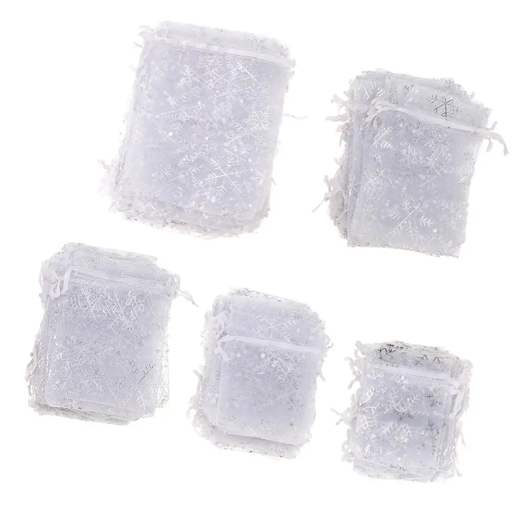 Snowflake Mesh Drawstring Pouch Delicate Tulle Gift Bag Jewelry Storage Candy Pouch for Wedding Christmas Events