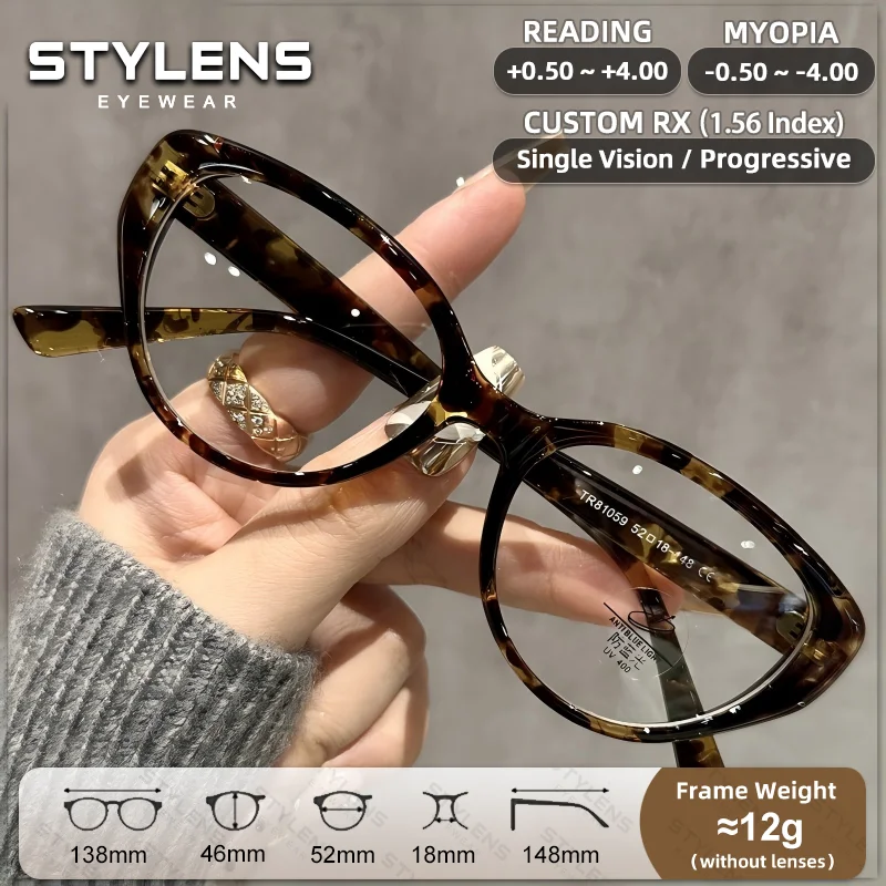 STYLENS Lunettes de vue ovales tendance anti-lumière bleue, anti-reflet, pour la myopie, personnalisables, progressives